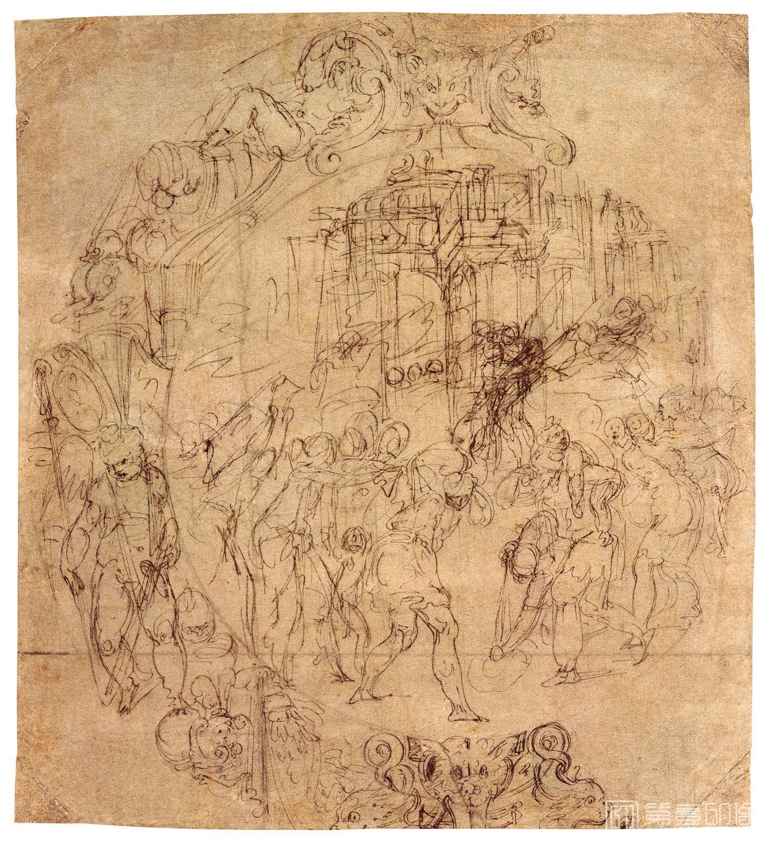 素描-西班牙普拉多美术馆素描藏画-Franco, Battista-Diseno para una fuente-0988